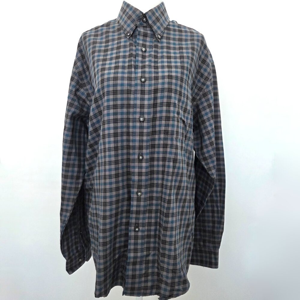 Vtg 90s Van Heusen Plaid Button Down Shirt Mens Small Blue‎ Gray Grunge Academia